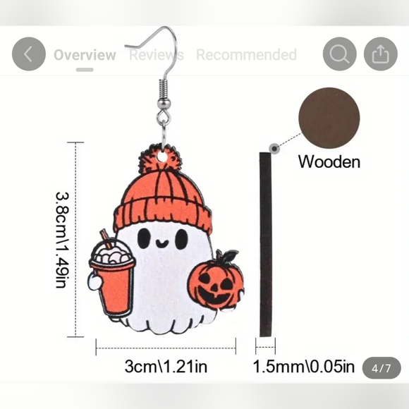 25. Chic Halloween & Pumpkin Wooden Dangle Earrings Stainless Steel Posts. - Picture 3 of 3